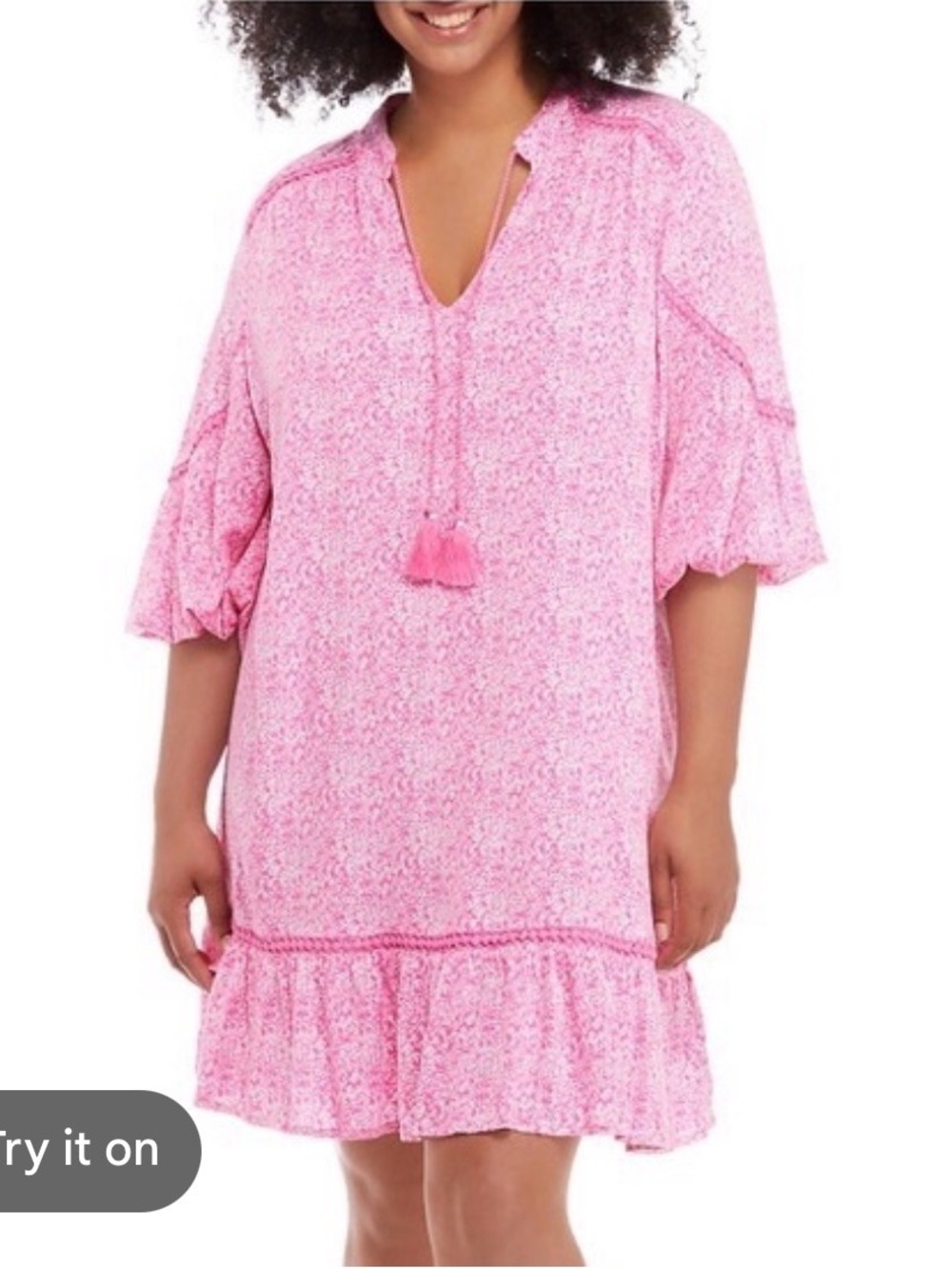 crown & ivy Pink Tassel-Trim Mini Dress